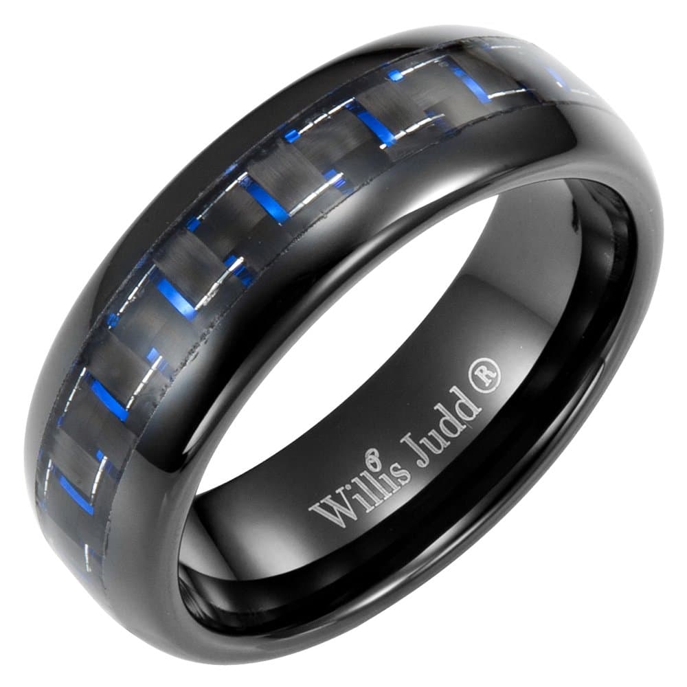 Willis Judd 7mm Titanium Blue Carbon Fiber Ring in Velvet Gift Packaging Black