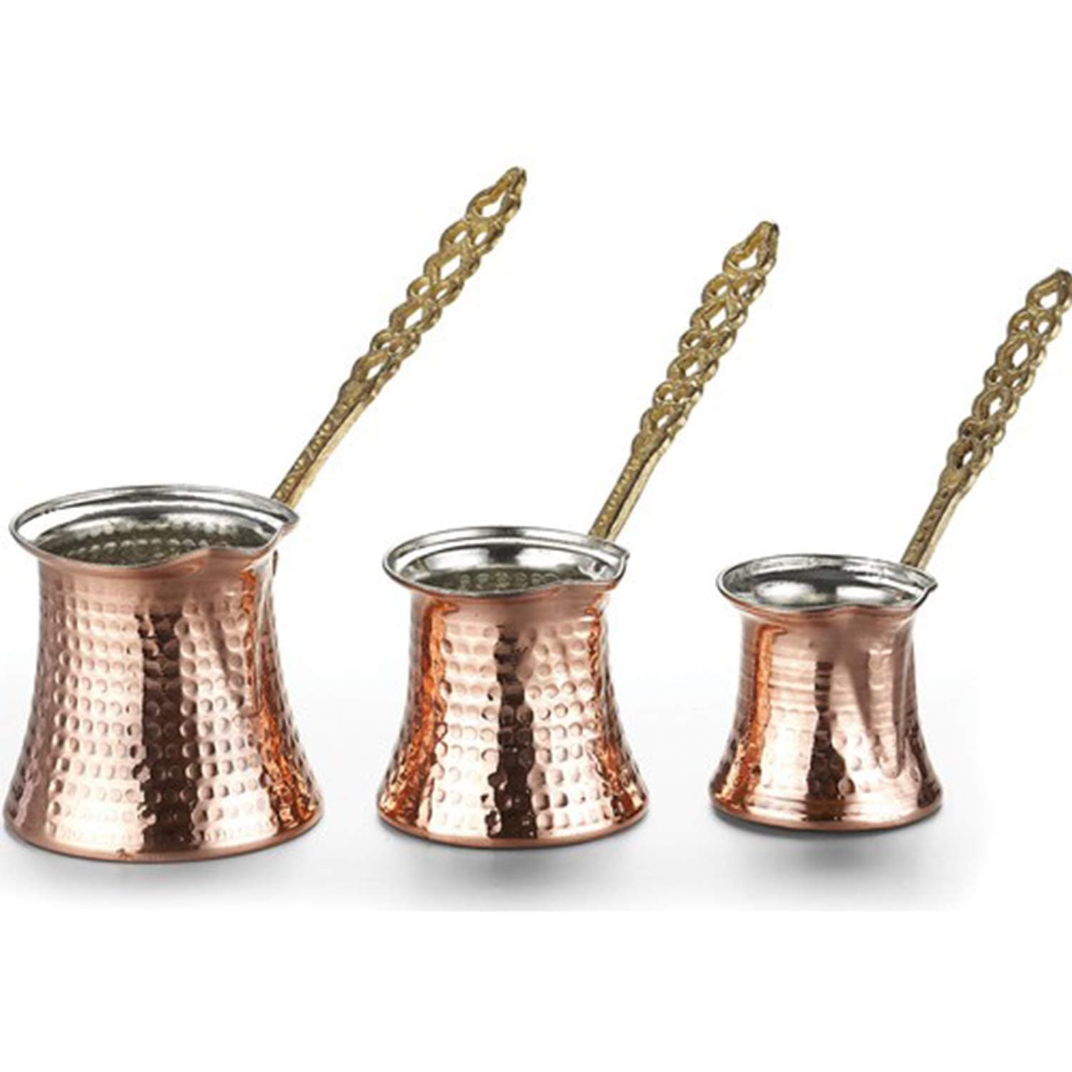 Lussodor High Quality 'Liberty' Mocha Pot Coffee Set 3-Piece Various Sizes Cezve Copper Mocha Pot Set