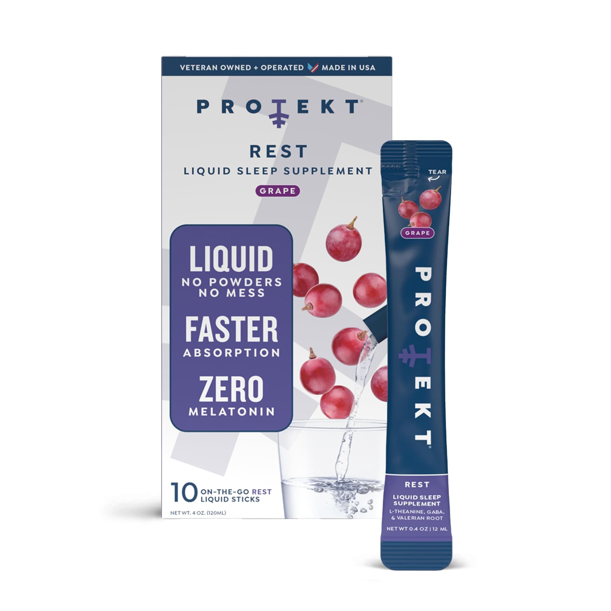 - PROTEKT GABA L Theanine Supplement | Melatonin-Free Sleep Aid for Adults | Valerian Root for Night Support & Restful Sleep | GABA Calm Liquid Drink Mix for Adults | Grape, Pack of 10