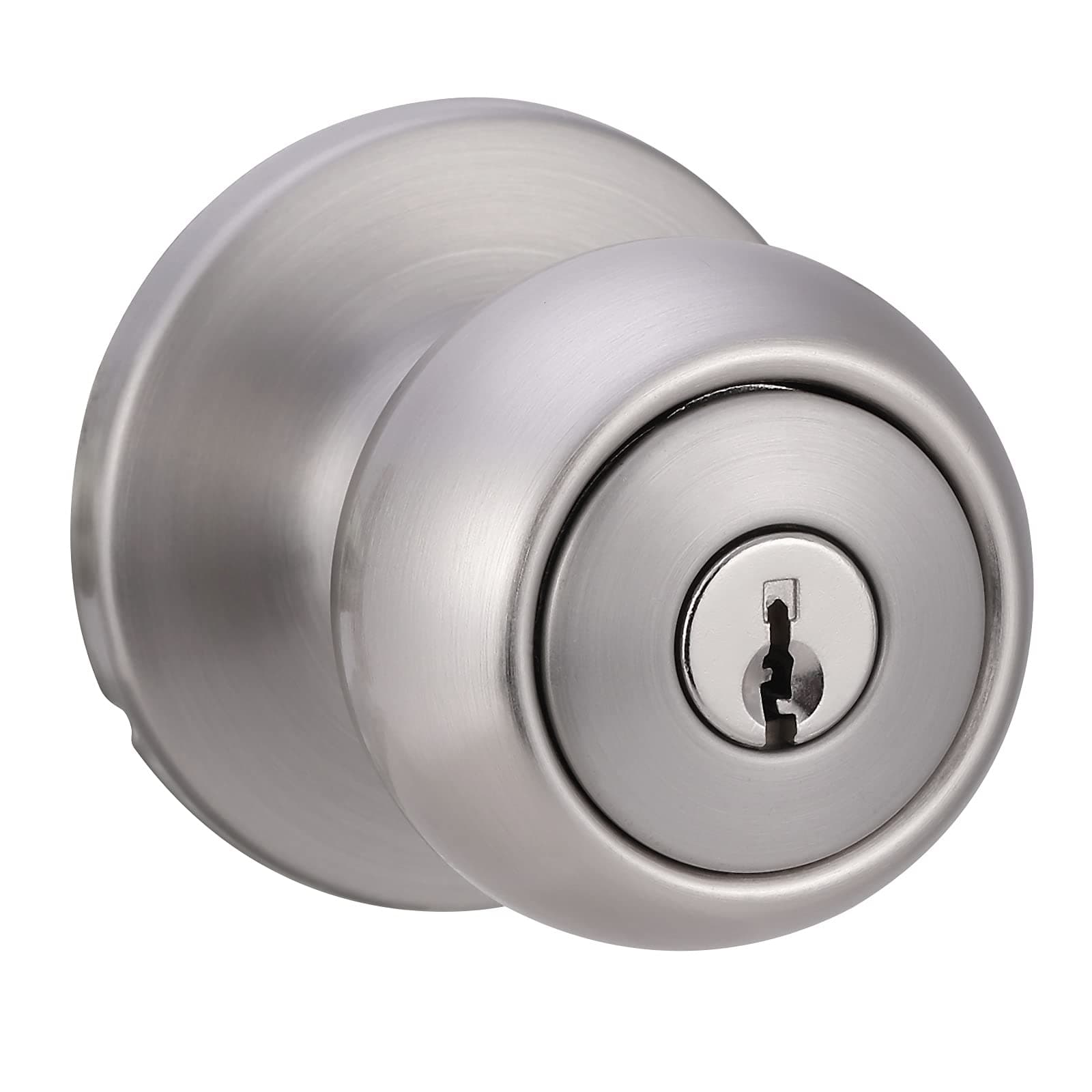 Exterior Door Knob With Lock, Coastal, Easy to Install, 2 Keys, Satin Nickel