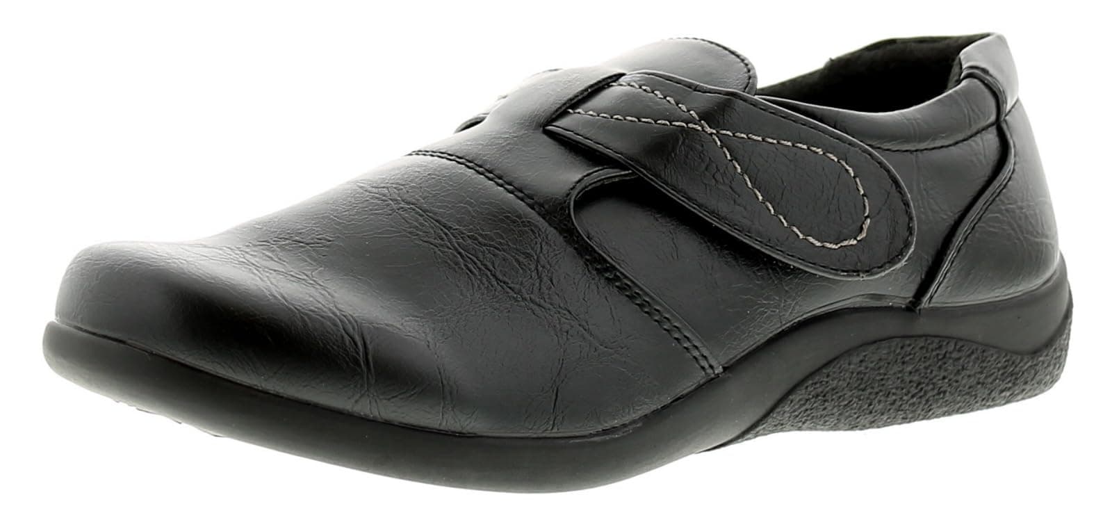 Ever So Soft Cadence Black Flat Shoes for Women - Comfortable Mesh Slip-On Flats with Hook & Loop Closure. Ideal for Nurses, Work & School