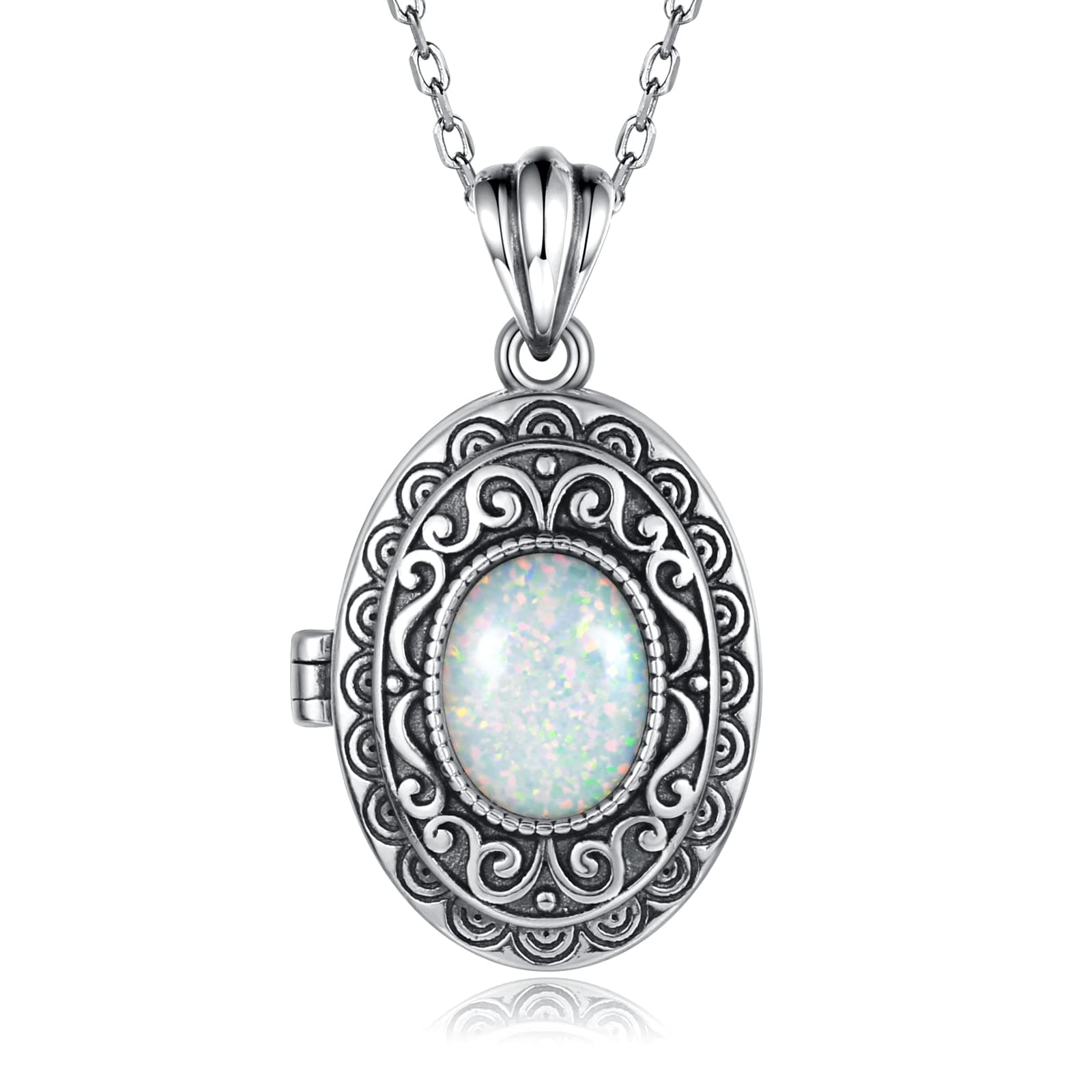 Sterling Silver Locket Necklace for Women Oval-Shaped Locket Pendant Holds Pictures Always with You Vintage Style Photos Locket Jewelry Gifts for Loved One