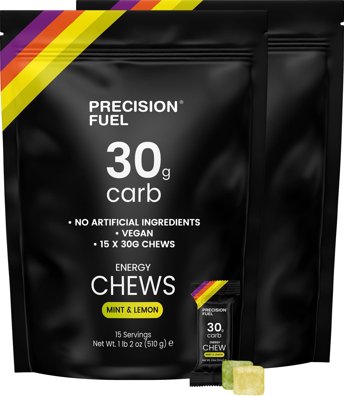 Precision Fuel PF30 Chew Energy Chews - Carbohydrate Fuel for Endurance, Lightweight & Portable, 30g Carbs - Ideal for Long Runs, Rides & Workouts - Mint & Lemon Flavour (30 Chews)
