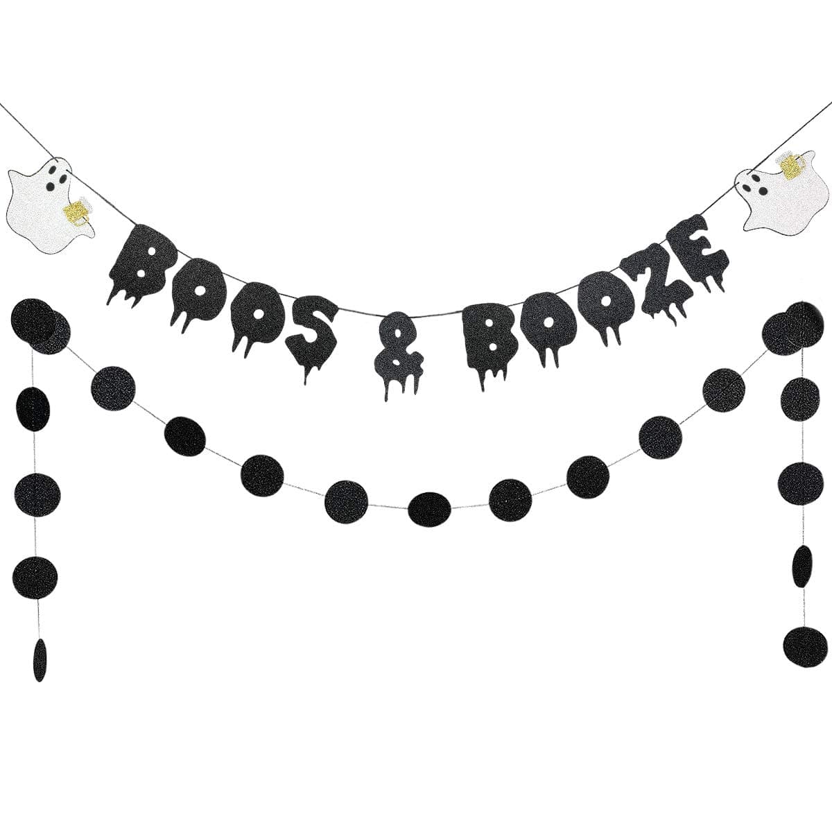 Black Glitter Boos & Booze Banner Halloween Party Banner, Boos and Booze Party Banner Decorations Hocus Pocus Banner for Haunted House Halloween Mantle Home Decor