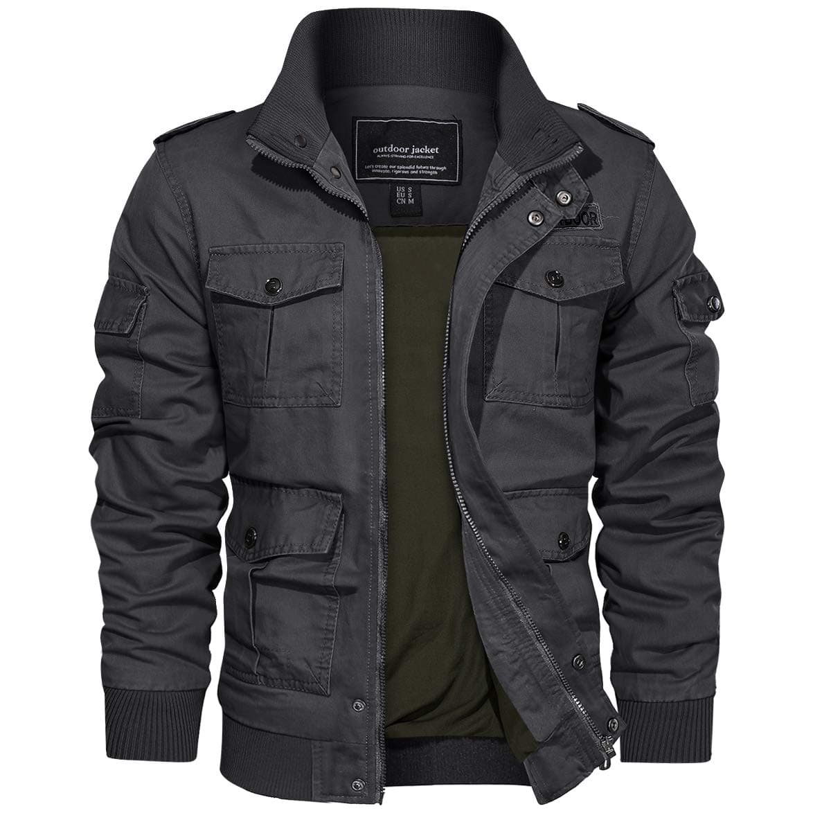 Men's Casual Cotton Military Bomber Jacket Winter Outerwear Windbreaker Cargo Jacket Multi Pockets