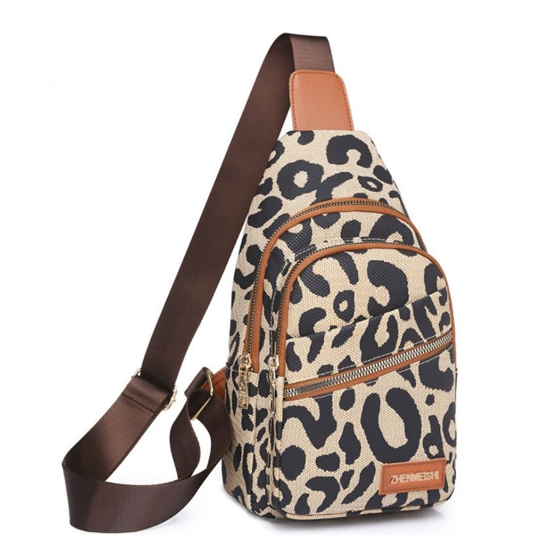 Leopard Print Chest Bag for Women Letter Print Crossbody Sling Backpack with Wide Strap Multipurpose Fanny Daypack (leopard print)