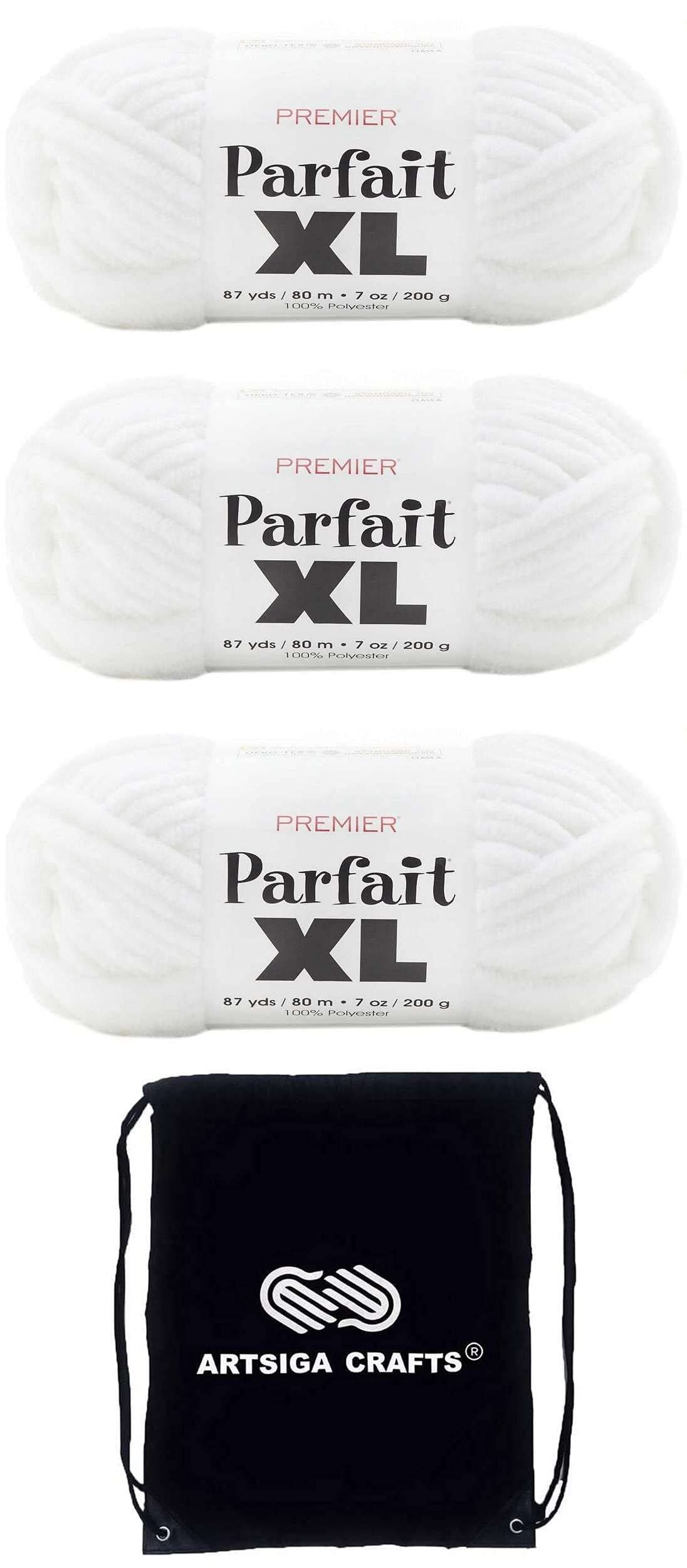 Parfait XL White 2050-01 (3-Skeins - Same Dye Lot) Jumbo #7 Polyester Yarn for Crocheting and Knitting with Project Bag