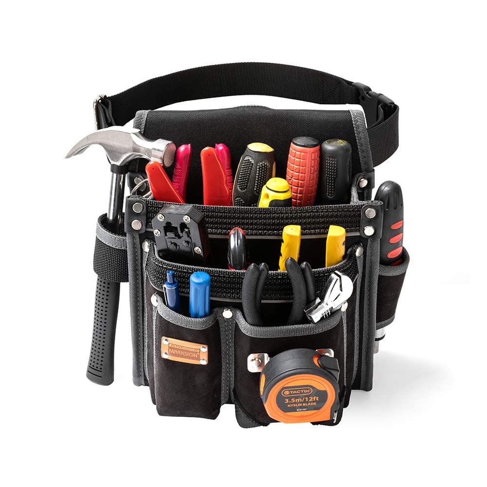 Heavy Duty Technician and Electrician’s Waist Tool Bag with Multiple Pockets, Tool Organizer, EVA with Suede Lamination, Heavy Duty and Super Strong Construction, 1.5 inch Adjustable Nylon Waist Belt
