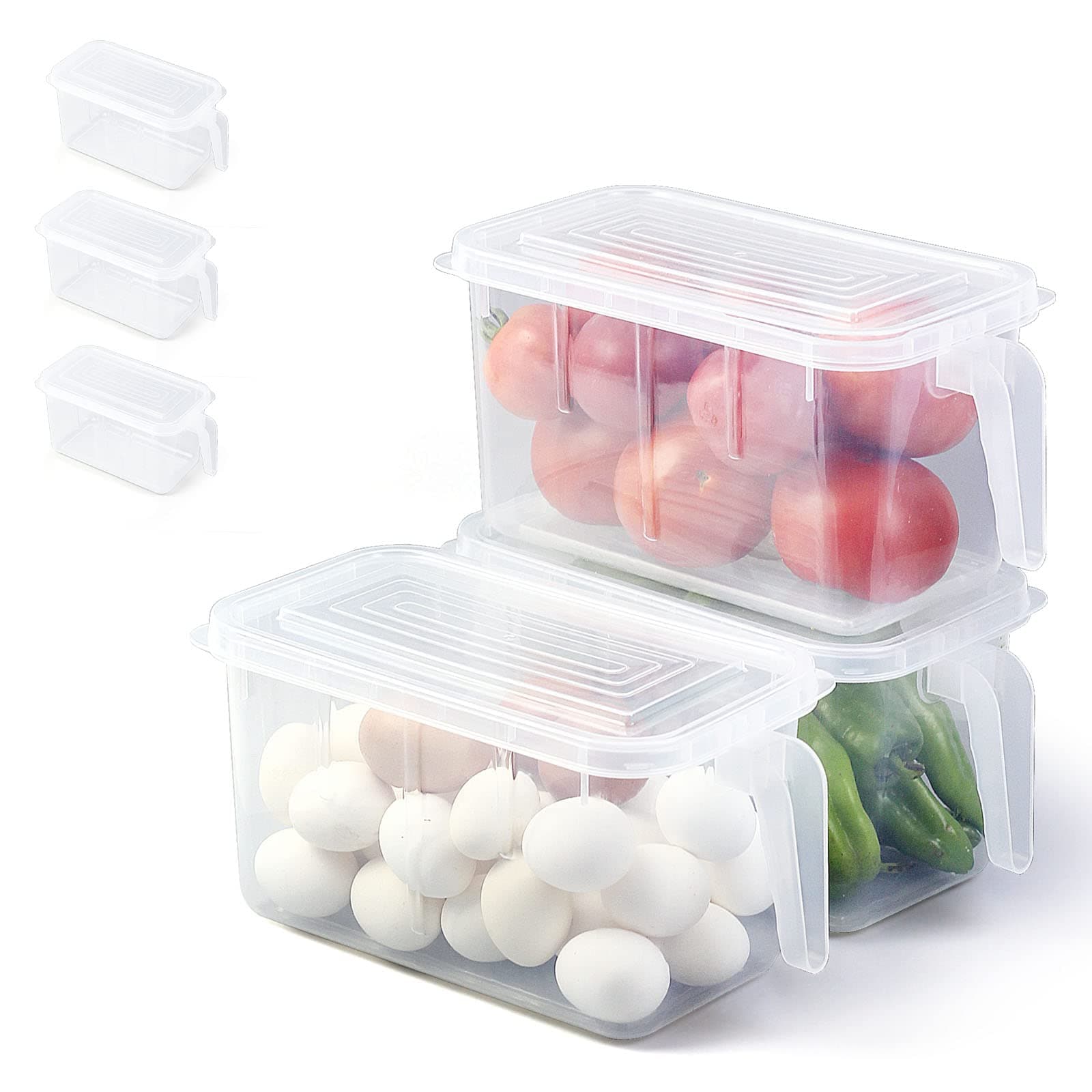 3 pack Fridge Organizers and Storage,Fridge Classification Storage Box,Plastic Fridge Food Containers with Lids and Handle for Fruits Vegetables, Freezer Safe Boxes, Transparent,30*14*14cm