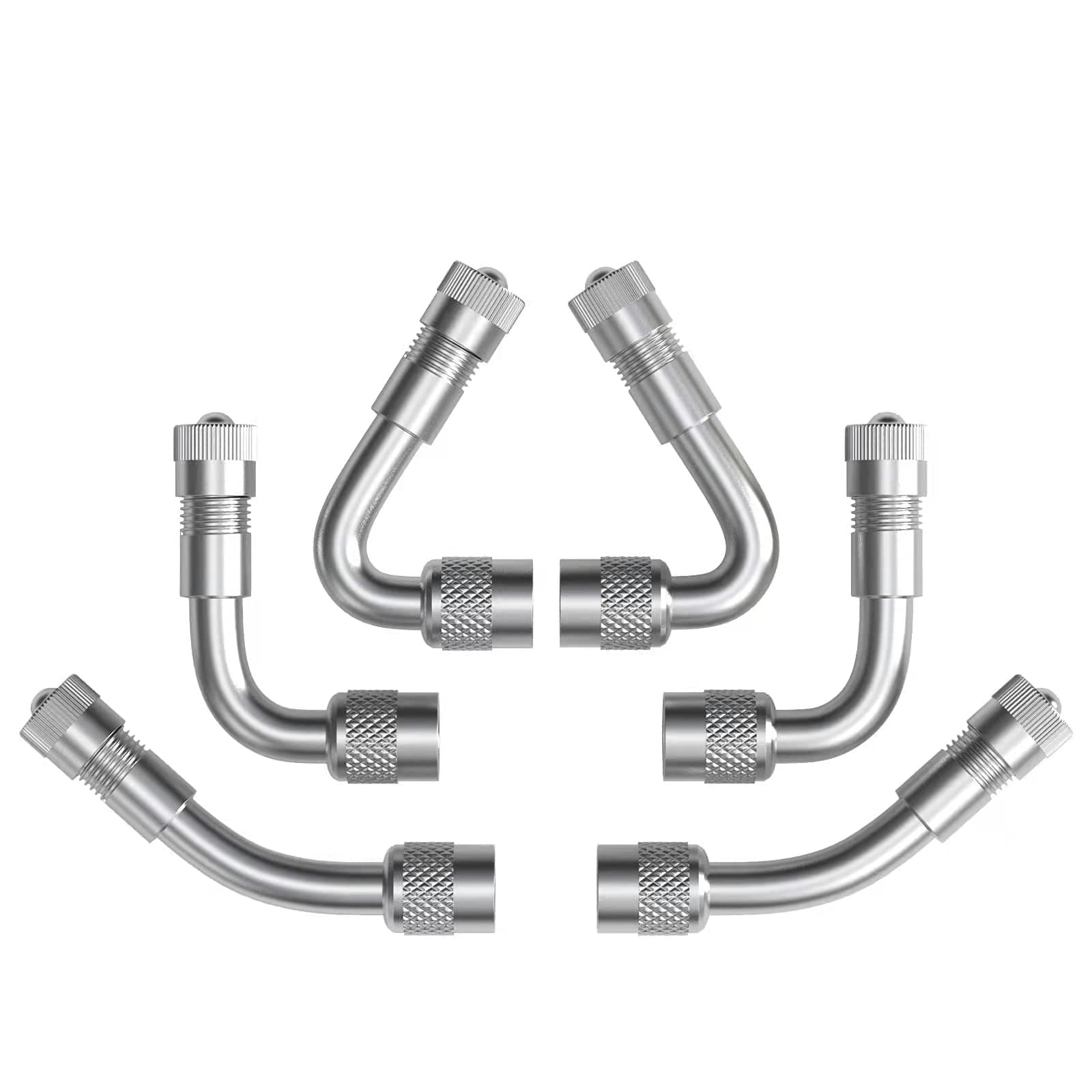 CKAuto 6 Pack 45 Degree 90 Degree 135 Degree Metal Valve Stem Extenders, Universal Valve Stem Extensions, Silver