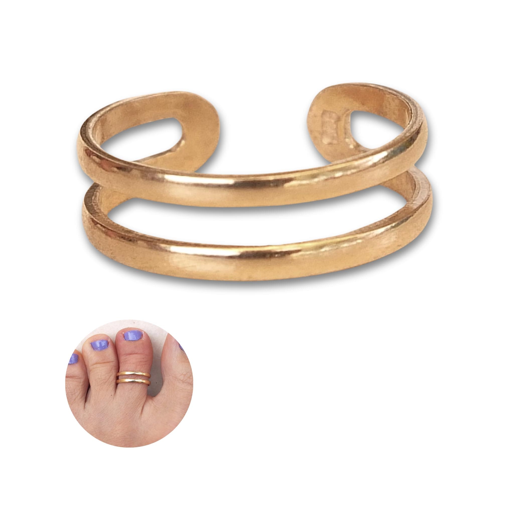 Handmade Double Band Adjustable Toe Ring, Yellow Gold Plated over Sterling Silver - Classic Dainty Toe, Pinky or Knuckle Open Ring for Women, Beach Foot Jewelry, By MiYa Jewelry