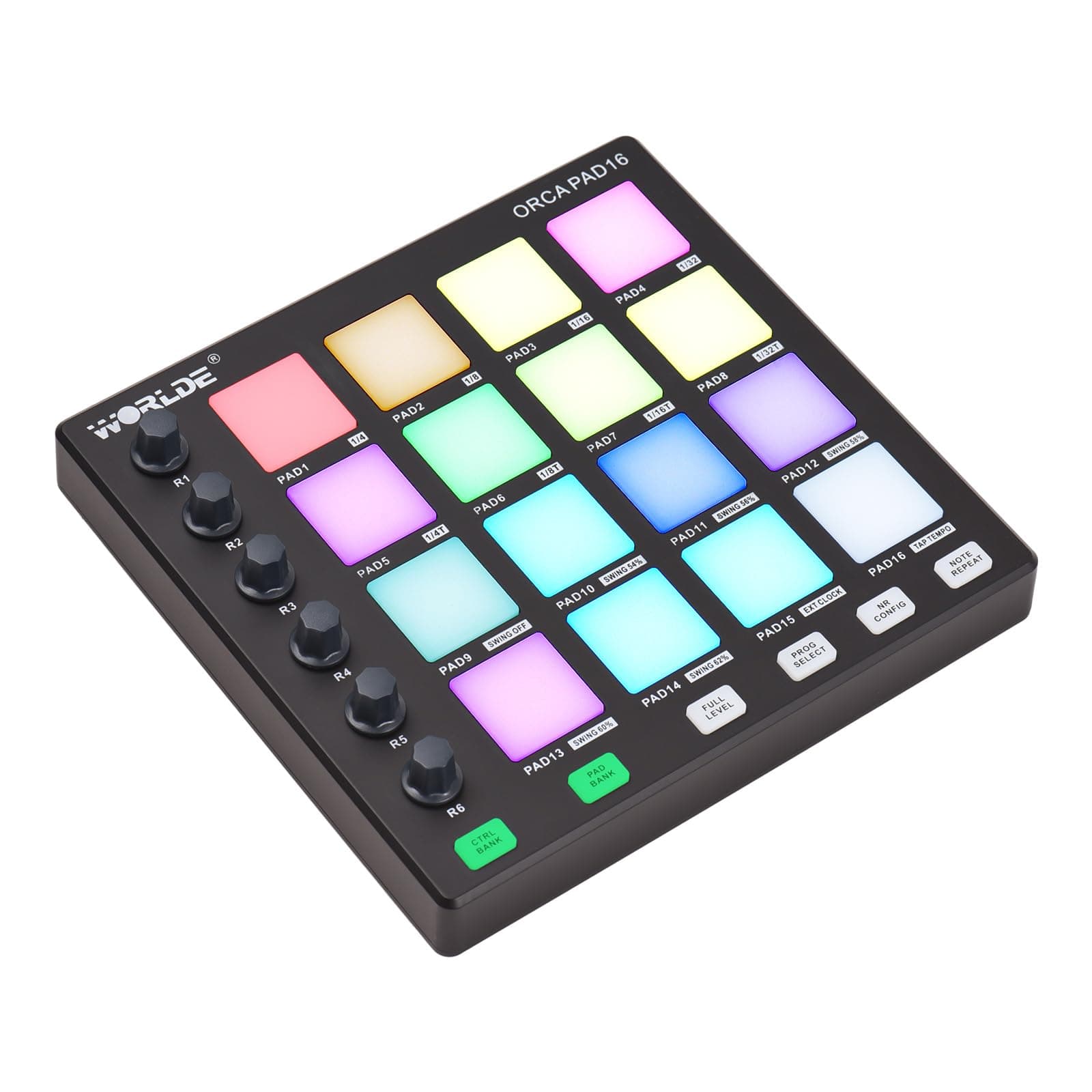 MIDI Controller Beat Maker Machine 6 Assignable Knobs Note Repeat Full Level Buttons and Production Software Portable Mini MIDI Controller Pad USB for Beginner Music Production