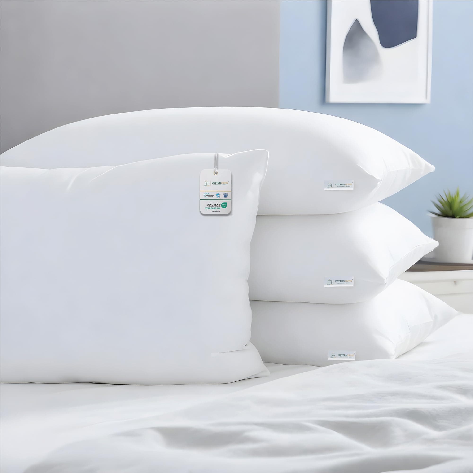 Cotton Home® Comfort Pillow 50 X 75 cm Bed Pillows for Sleeping Standard Microfiber Sleep Hotel Luxury Bedding Sleep Pillow For Side Support Feels Soft Fluffy Pillows For Bed (White) Pack of 4