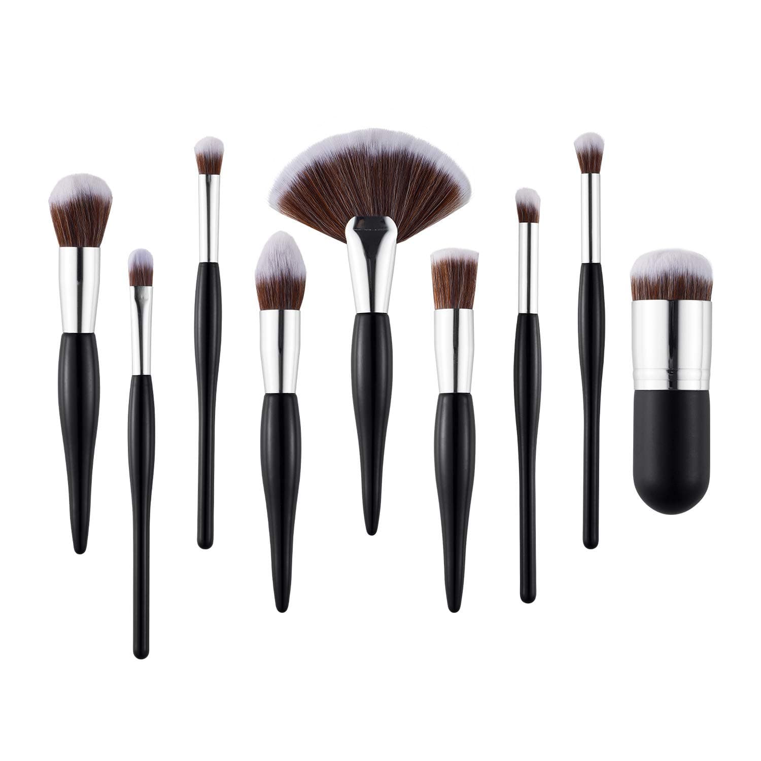 Nxconsu Makeup Brush Set 9Pcs Eye Shadow Foundation Blending Contouring Blushing Highlight Concealer Professional Powder Liquid Cosmetics Makeup Brushes (Black)