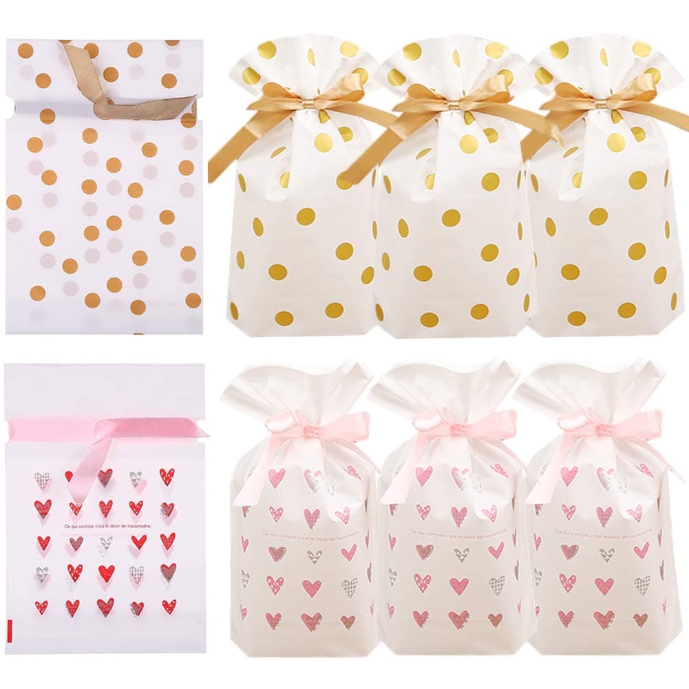 Elwish 24pcs Treat Bags Party Favor Bags Plastic Drawstring Gift Bags Candy Goodies Bags Food Storage Bags Gift Wrapping Package for Birthday Party Wedding Baby Shower Bridal Shower Holiday Party…