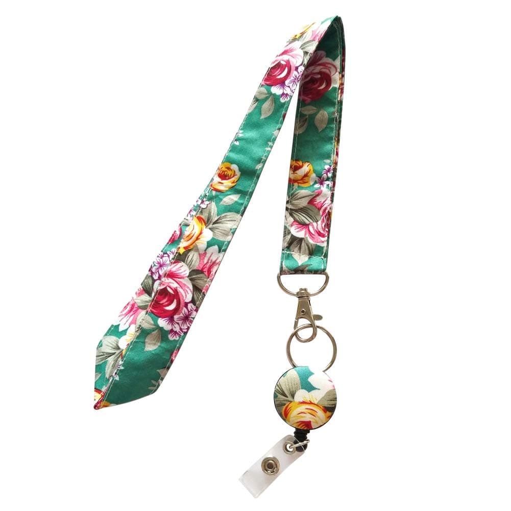 AYHU Office Women and Girls Fabric Lanyard with with Badge Reel for ID Card Holder Badge Key (Blue-Green)
