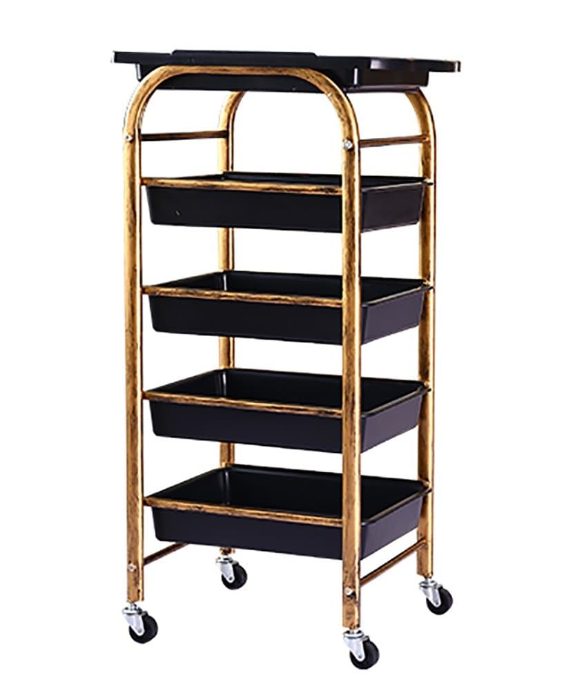 Removable Utility Cart Wagon, Gold, 5 Layers, 4 Omni-Directional Wheels, Metal Frame, Ideal for Beauty, Hairdressing, Spa