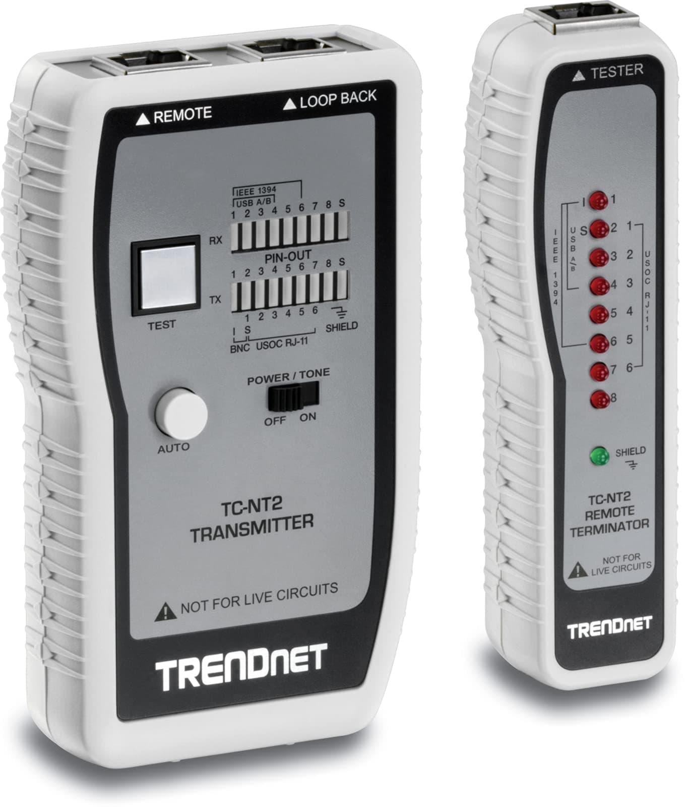 Network Cable Tester, Tests Ethernet, USB and BNC Cables, Accurately Test Pin Configurations up to 300m (984 ft), Local and Remote Testing, Includes BNC to Ethernet Converters, White, TC-NT2