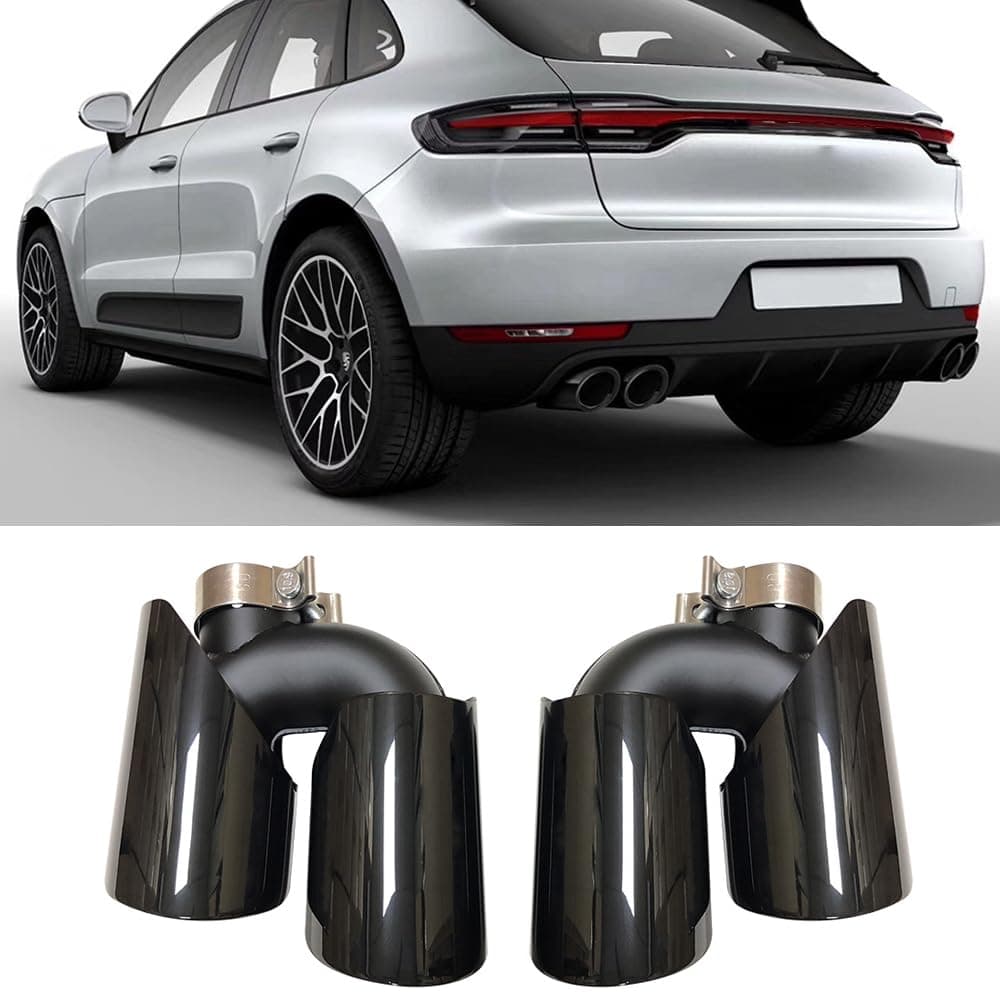 Black Rear Tail Exhaust Pipes Tips Muffler For Porsche Macan 2.0T Base 2019-2024(GTS Style)