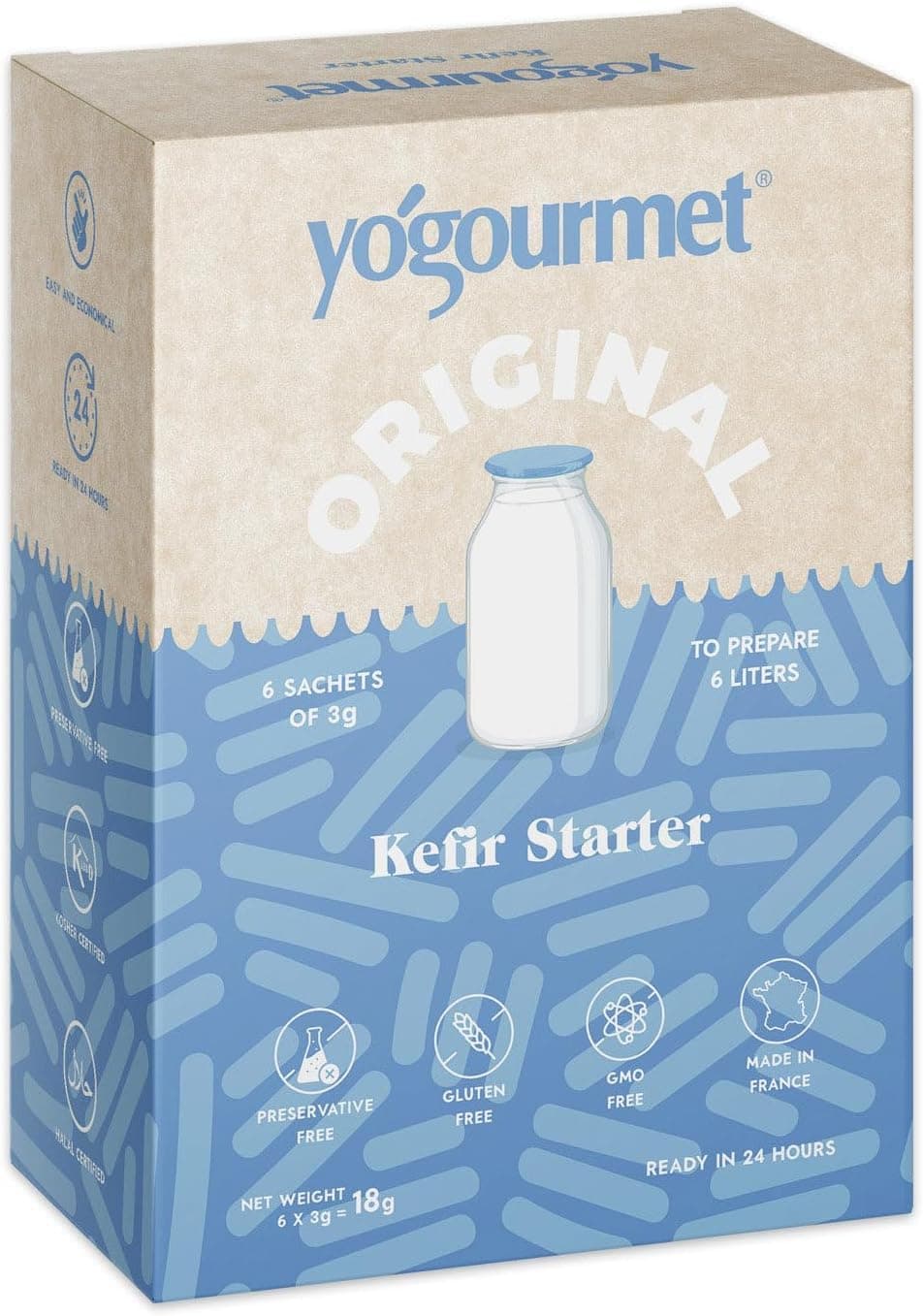Yogourmet - Kefir Starter (6 Sachets = 6 Liters) - Make Kefir at Home - Natural, Gluten-Free, Kosher, Halal