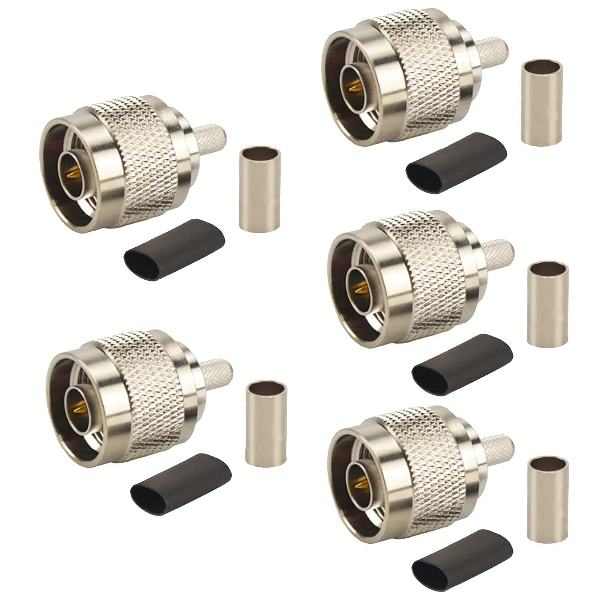 N Male Crimp On Plug Connector for LMR-195 RG-58 50 Ohm Low Loss Cable Pack-5