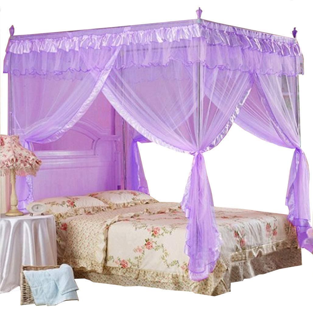 Violet Valentine's 4 Corners Lace Bed Curtain Canopy Mosquito Netting (Twin)