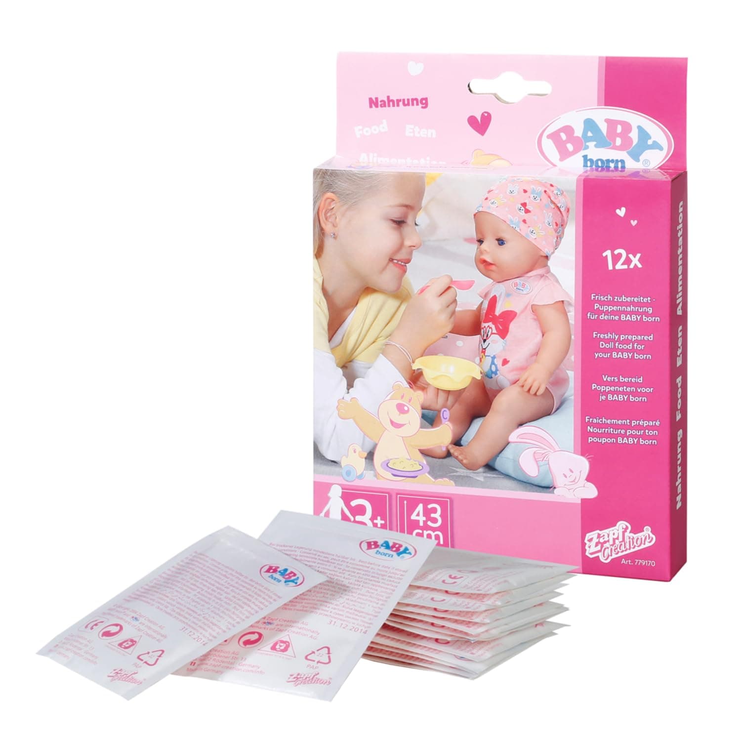 779170 Food Sachets for Doll - Easy for Small Hands, Creative Play Promotes Empathy and Social Skills, For Toddlers 3 Years and Up - Includes 12 Sachets, Pink