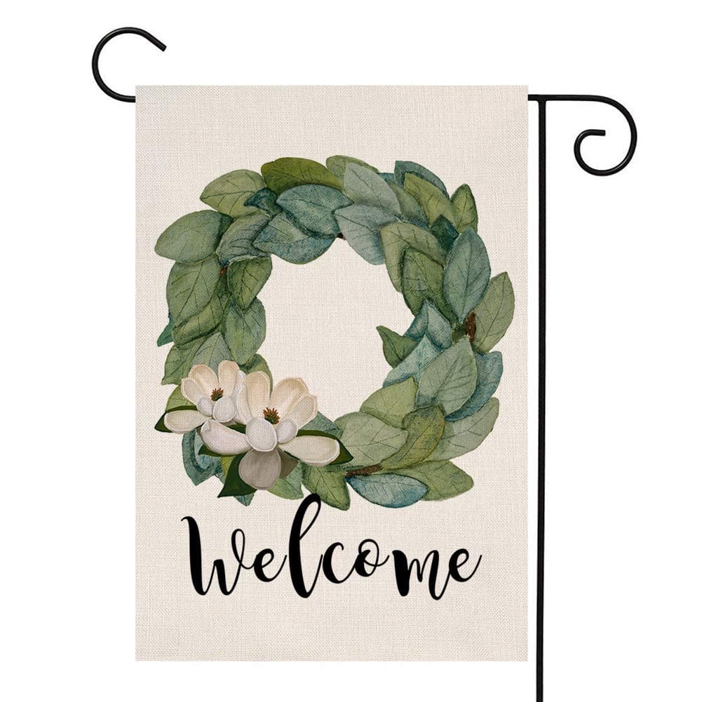YOENYY Magnolia Wreath Welcome Small Garden Flag Housewarming Gift Wedding Gift Burlap Vertical Double Sided Yard Decoration 12.5 x 18 Inch