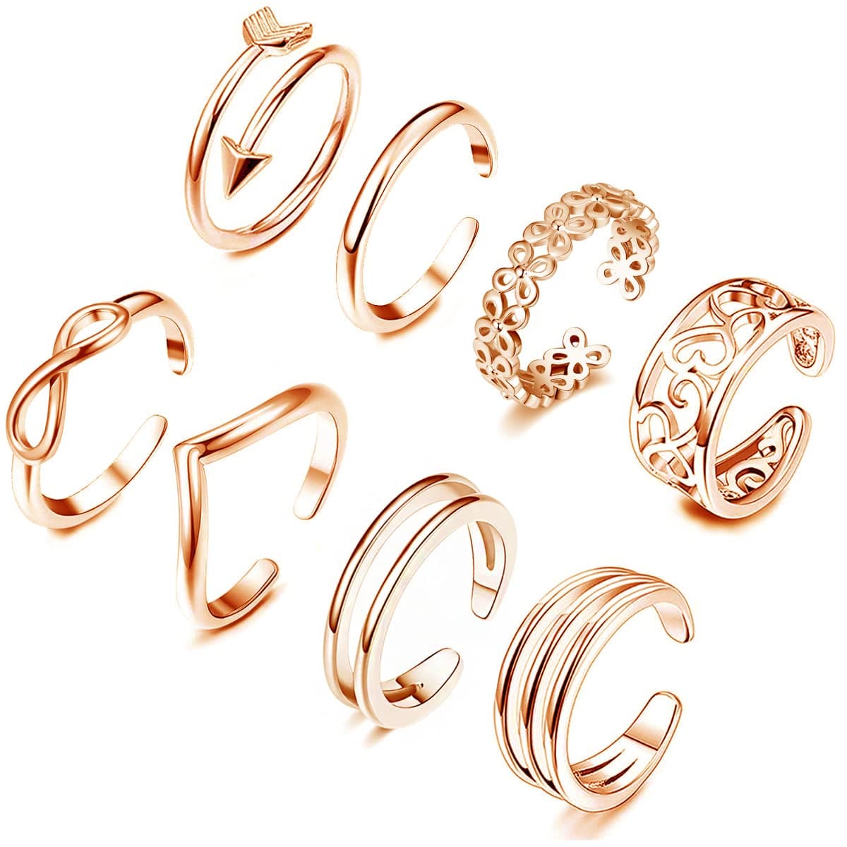 KOHOTA12PCS 18K Gold Plated Adjustable Toe Rings for women Summer Beach Open Toe Rings Set Flower Arrow Tail Pinky Band Rings Barefoot Foot Jewelry