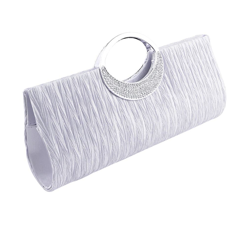Jubileens Luxury Rhinestone Satin Pleated Evening Wedding Party Clutch Purse Wallet Handbag