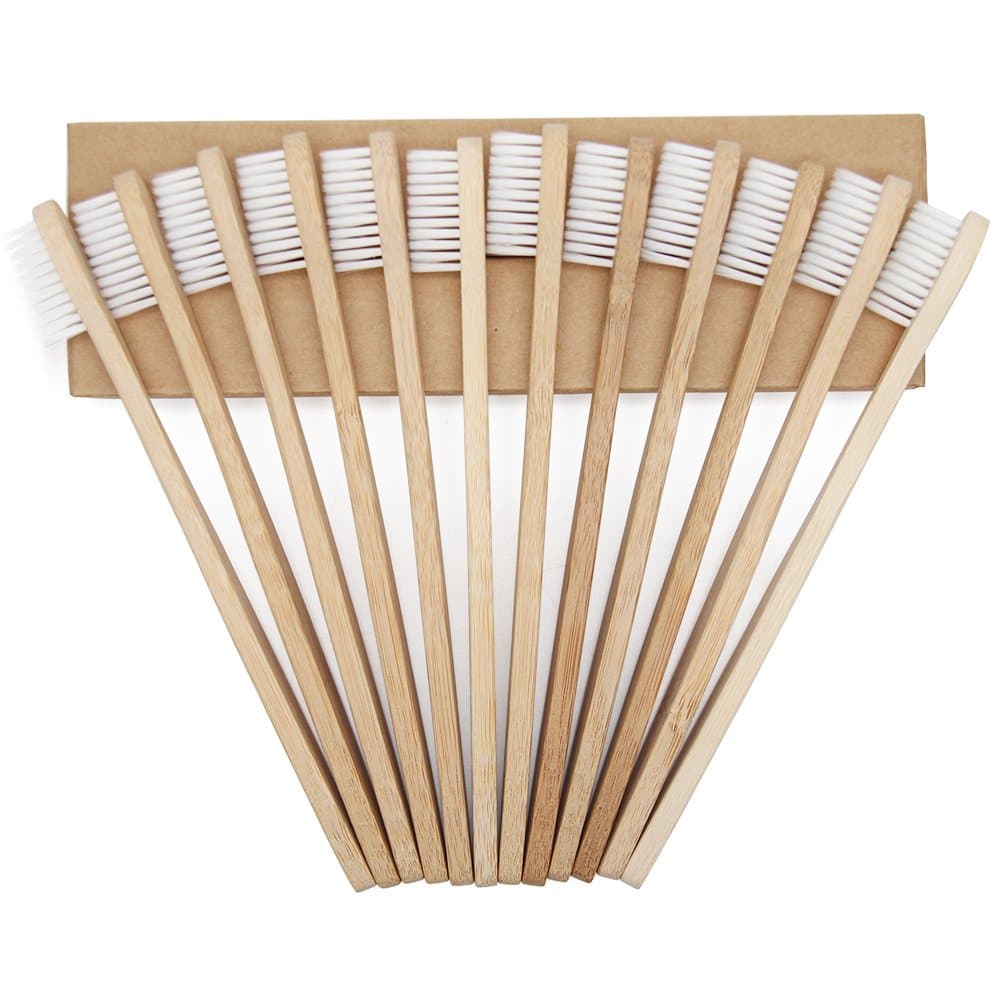 Bamboo Toothbrush, Progoco Wooden ECO Friendly Toothbrush Made with Bamboo Charcoal Infused Soft Bristles Color White 12 Pcs No Plastic Packaging