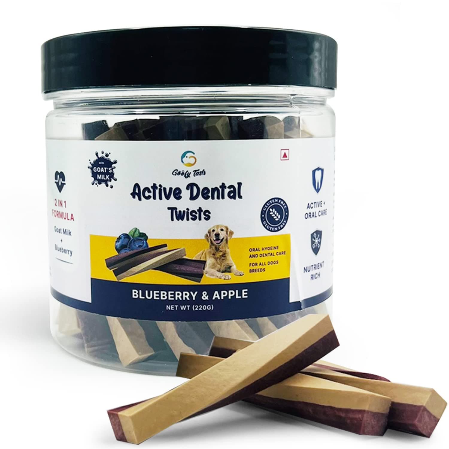 Goofy Tails Active Blueberry and Apple Dental Stick 220g, Dog Treats Non Vegetarian, Dental Sticks for Dogs, Chew Sticks for Dogs, Dog Chew Stick