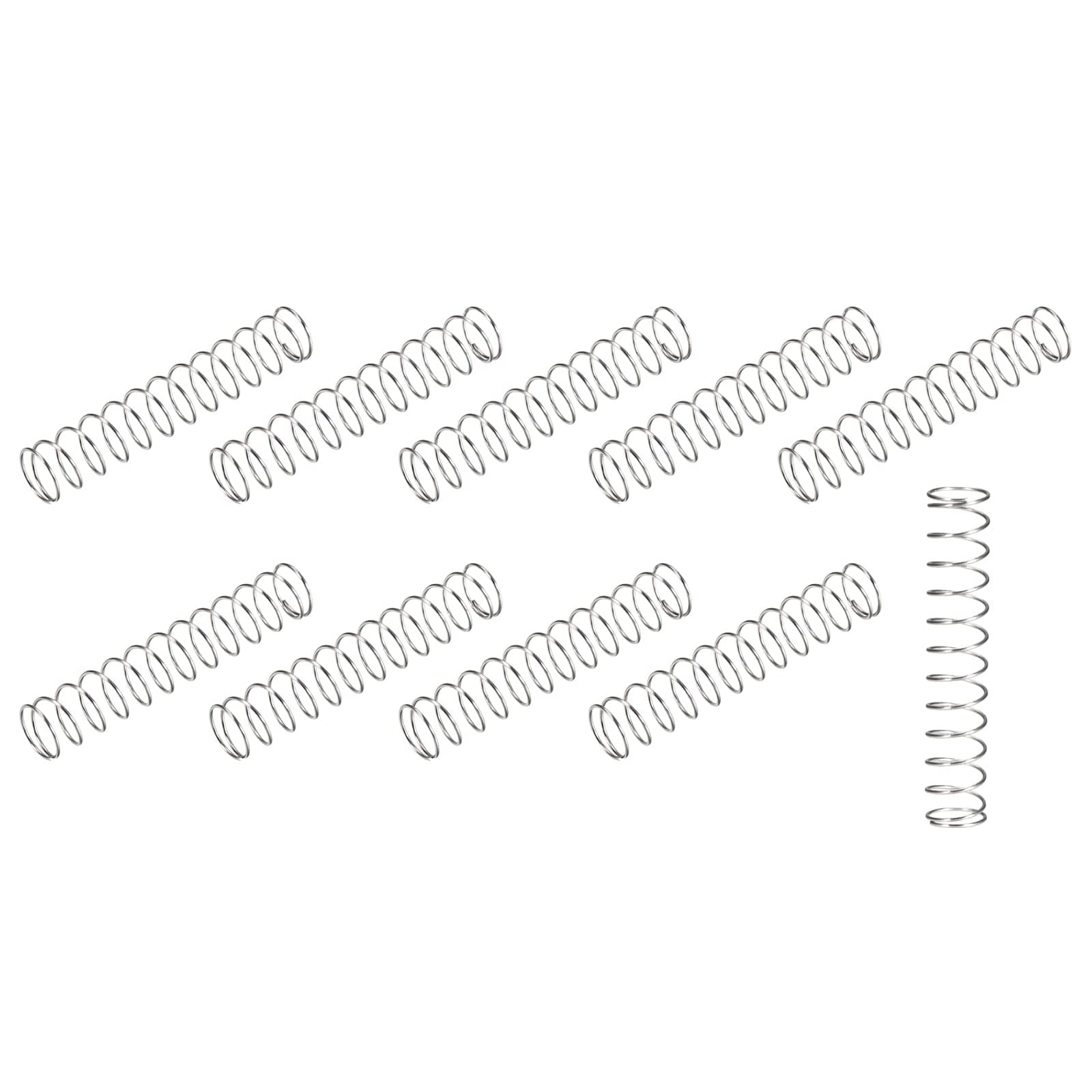 METALLIXITYCompression Springs (1x15mm OD,80mm Free Length) 10Pcs, 304 Stainless Steel Extension Spring - for Shop Home Repairs, DIY Projects, Silver Tone