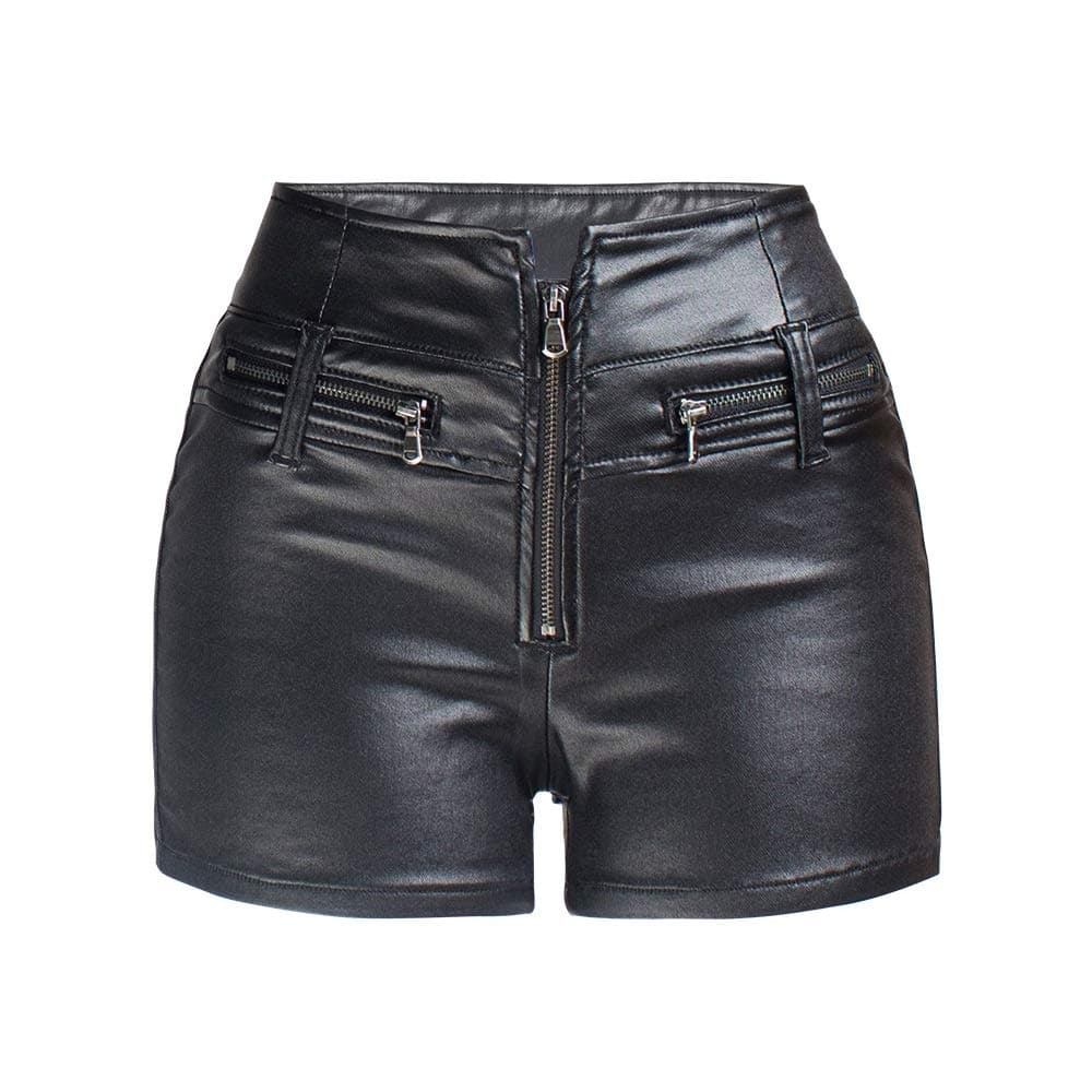 RAMISU Womens Casual Faux Leather Shorts High Waist Stretch Slim HIPS Motorcycle Skinny Coated Shorts