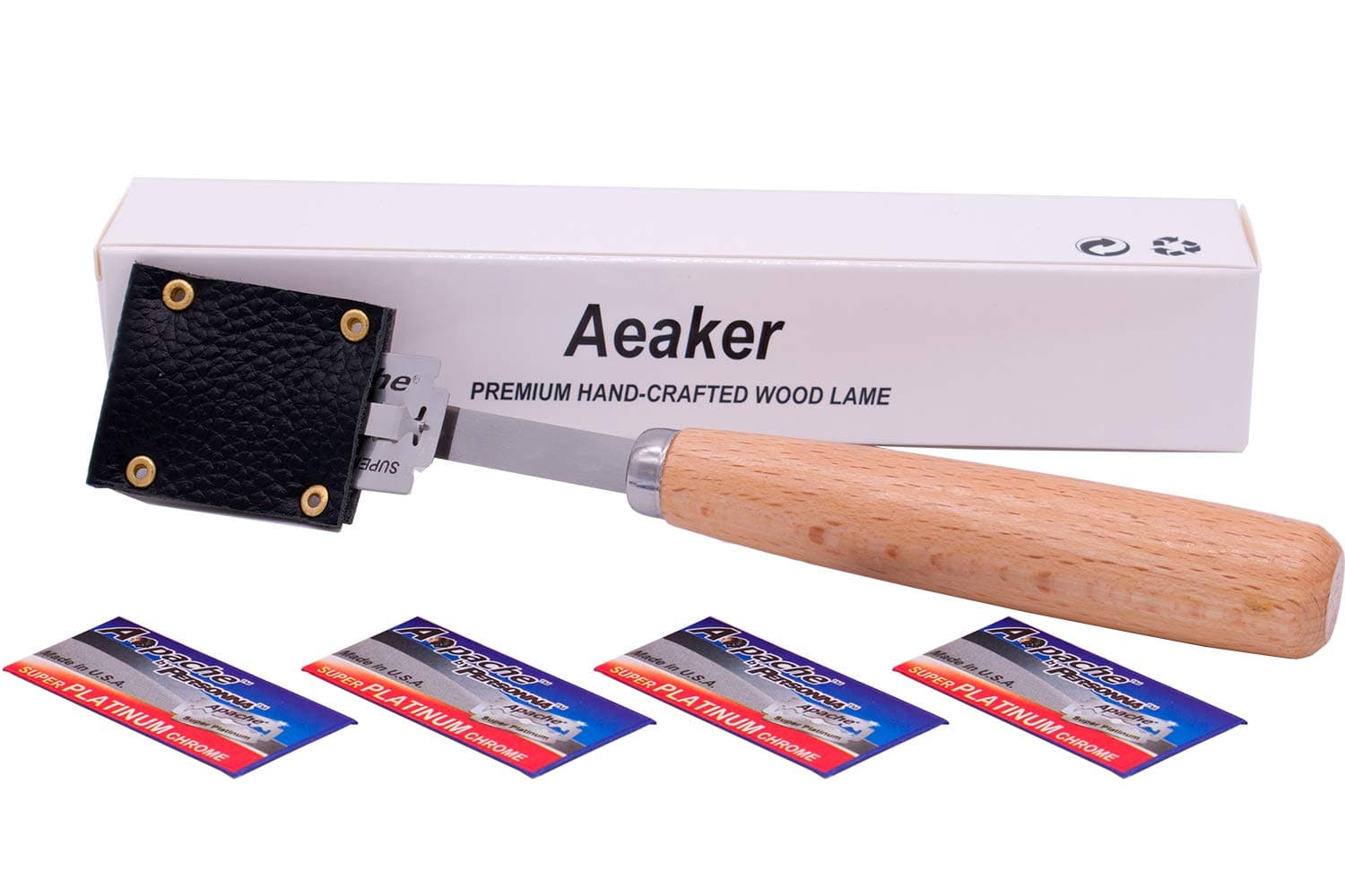 Hand Crafted Bread Lame with 5 Blades Included by Aeaker (Leather Protective Cover A)