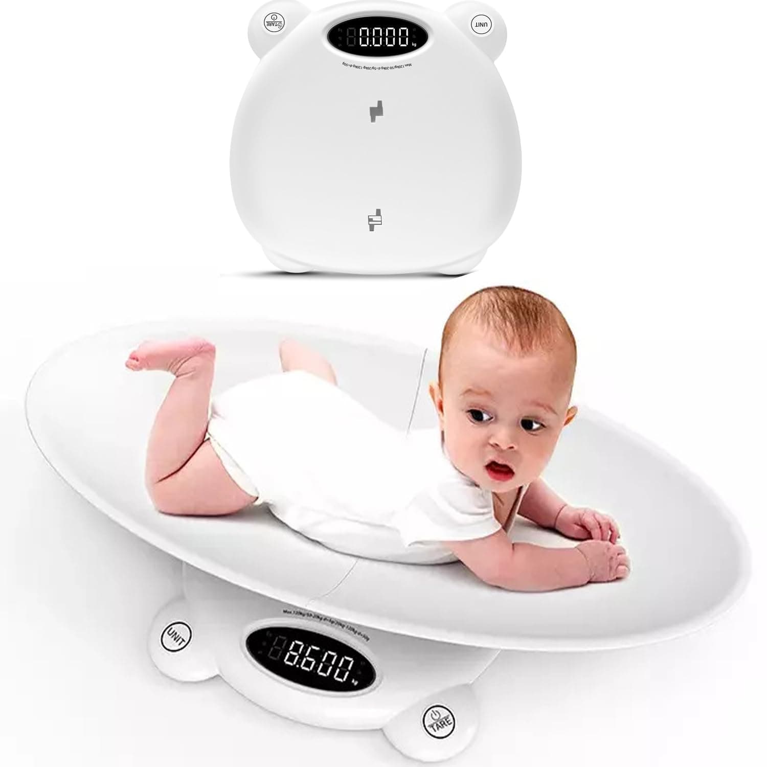 Digital Baby Scales - Baby to Adult Weighing Scales Up to 120kg Safe Curved Platform Measures KG / lb / Stone with Tare Function