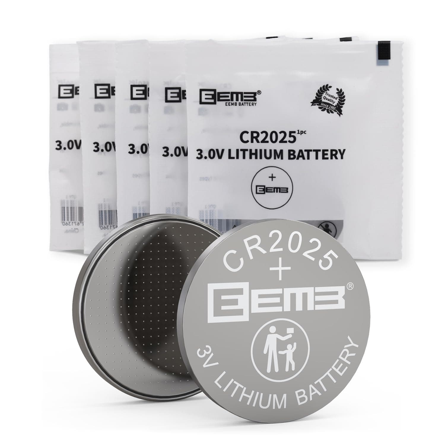 EEMB CR2025 Battery 5-Pack CR2025 3V Lithium Battery CR 2025 Coin Cell Batteries for Key FOBs, Calculators, Coin Counters, Watches, Heart Rate Monitors, Glucose Monitors and More