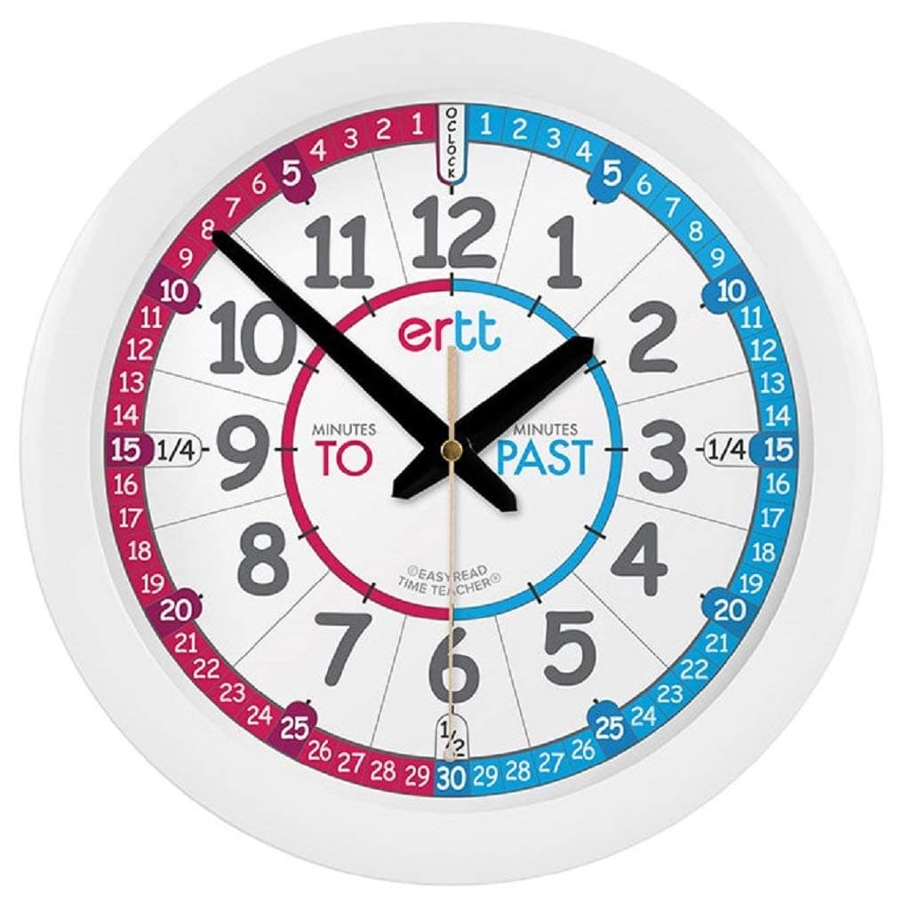 EasyRead Time Teacher Kids Wall Clock - Learn The Time Children's Clocks - Teaching Clocks for Children for Classroom, Bedroom, Home-Schooling - Learning Clock for Kids with Red-Blue Face (29cm)