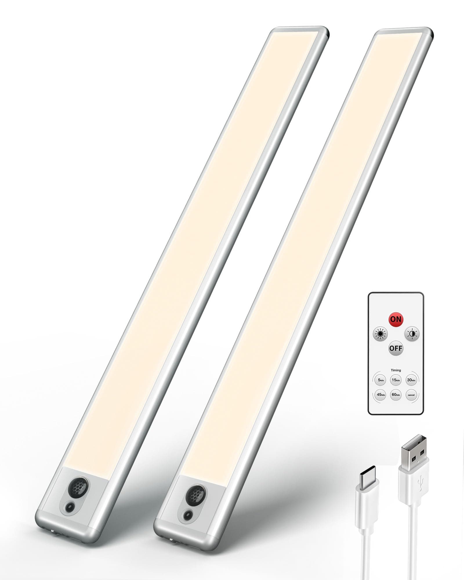 EZVALO Under Cabinet Lights Wireless with Remote Control, 16in 72-LEDs Motion Sensor Lights Indoor, 2500mAh Rechargeable Closet Lights, Under Counter Lights for Kitchen,Bedroom(Warm White, 2 Pack)