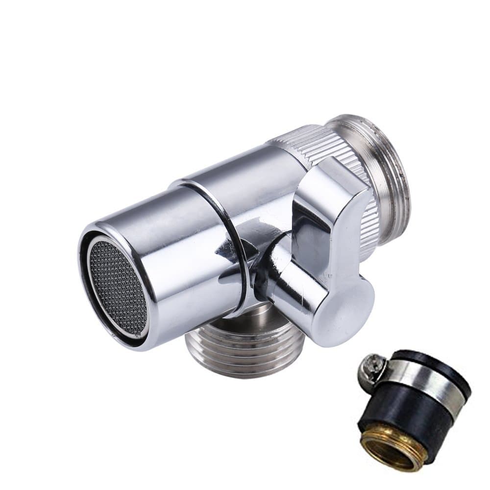 BRASS Sink Valve Diverter Faucet Splitter for Kitchen or Bathroom Sink Faucet Replacement Part Faucet to Hose Adapter M22 X M24 with Universal Connector, Polished Chrome