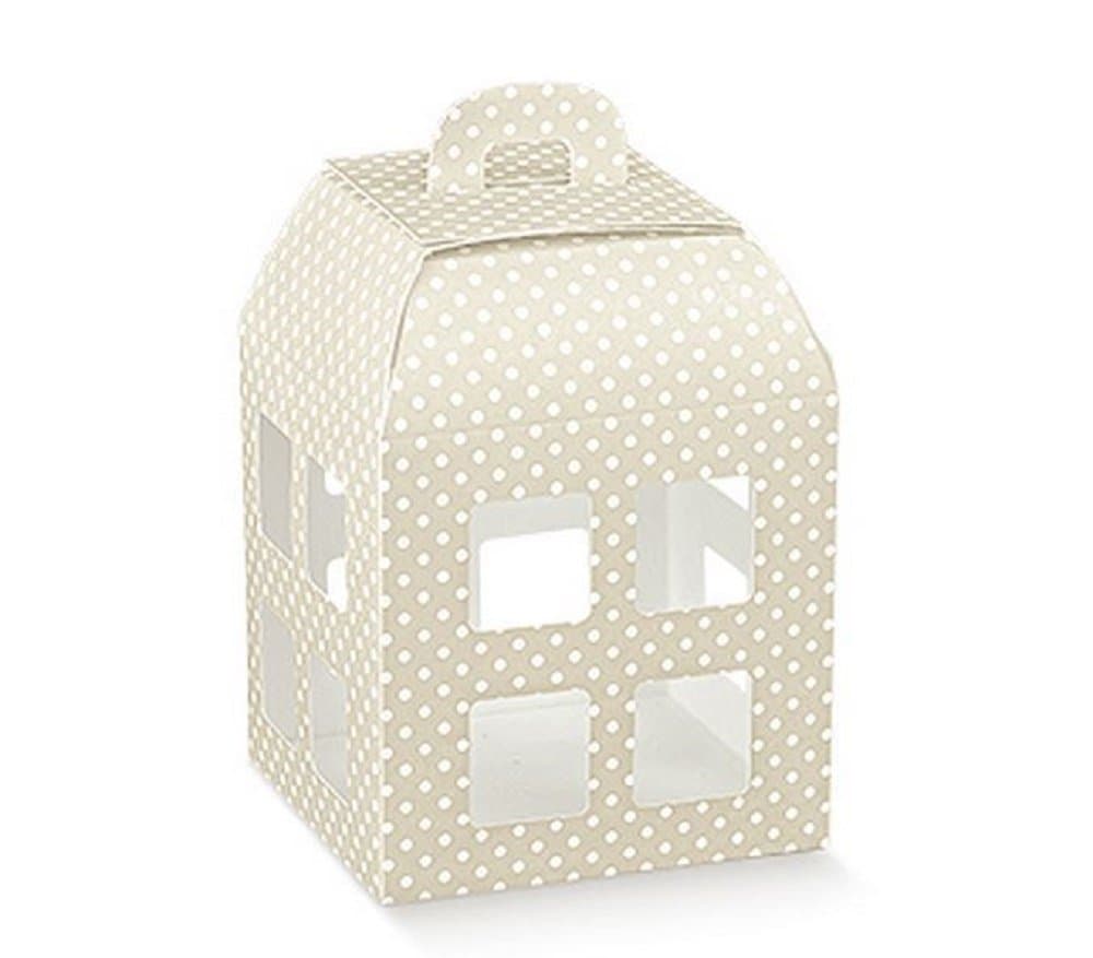 10 Boxes Atelier Taupe 10 x 10 x 13.5 cm Lantern Wedding Party Favours Gift Box Door Confetti Dots