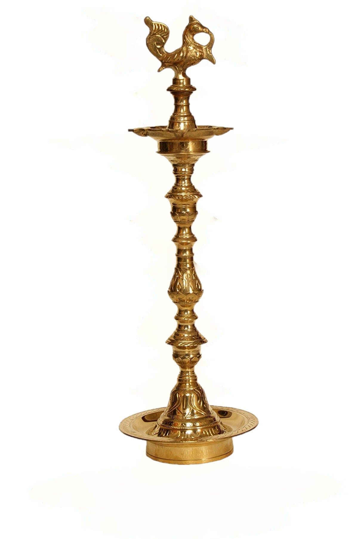 buytamil Embossed Brass Kuthuvilakku (21 Inch, Yellow Gold)