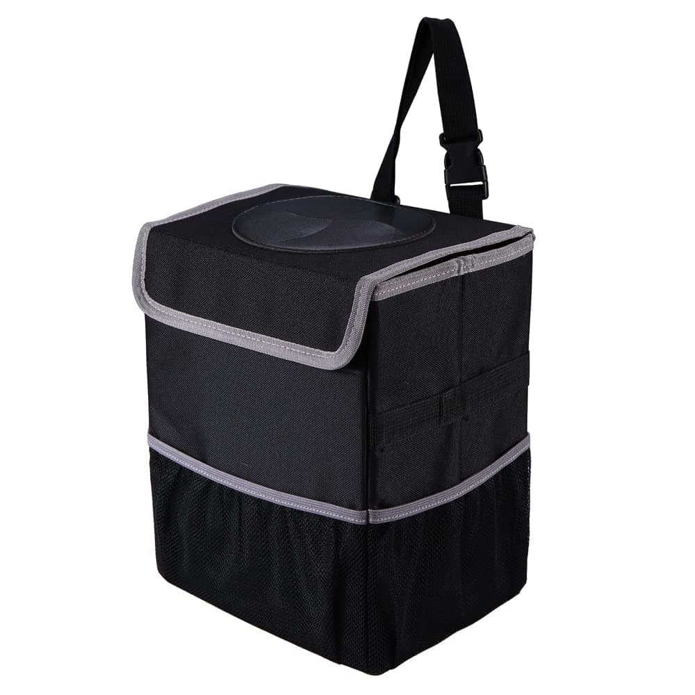 Car Trash Can with Lid and Pockets Accessories Leakproof/Waterproof Organizer Bin for Storage Garbage Can Bag Trunk Back/Front Seat 2.5 Gallon