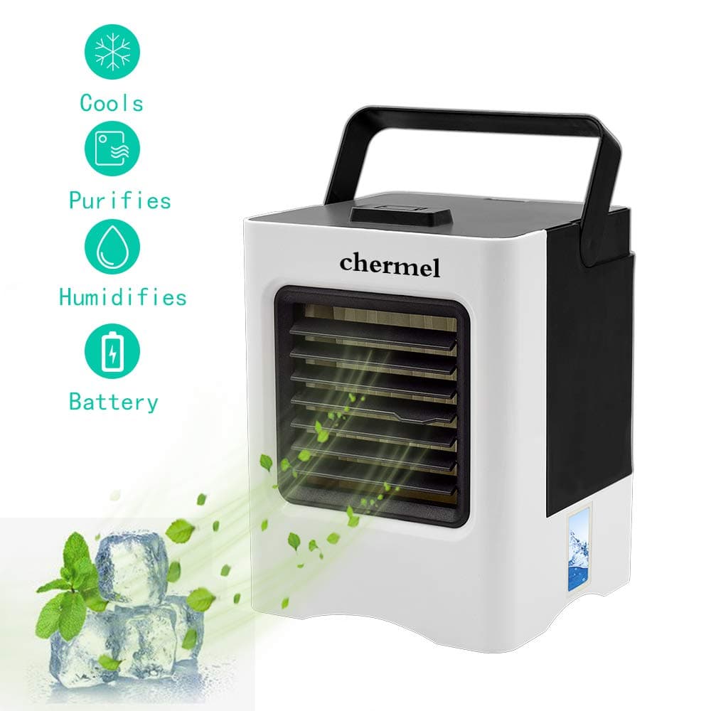 chermel Portable Air Conditioner, 3 in 1 Mini USB Personal Space Air Cooler, Humidifier, Purifier, Evaporative Cooler Desktop Cooling Fan with 3 Speeds for Office, Home,