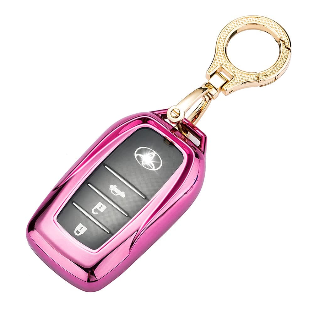 linweiCompatible with Toyota Venza Land Cruiser Rav4 Prime Fortuner Alphard Key Fob Cover Case, Women/Men TPU Car Key Cover for Toyota Car Key 2017-2022 (Pink)