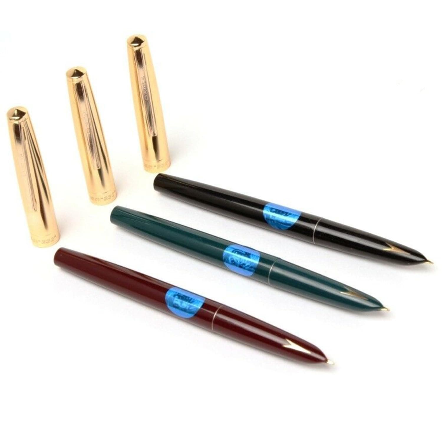 Hero Pen 330 Model Fountain Pen Iridium Nib Gold Cap Black Green Maroon (Pack of 3)