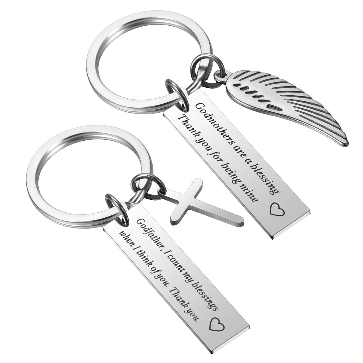 Godparent Gifts from Godchild for Baptism - Christening Gift Fairy Godmother Keychain, Godfather Keychain (Set of 2)