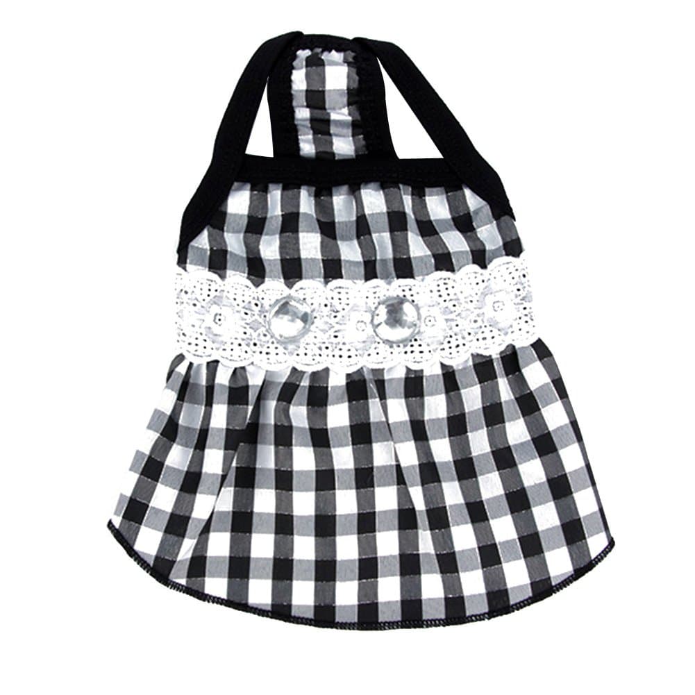 YIMEIMEI Dog Pet Lace Diamond Plaid Tutu Dress Summer Shirt Clothes Black S