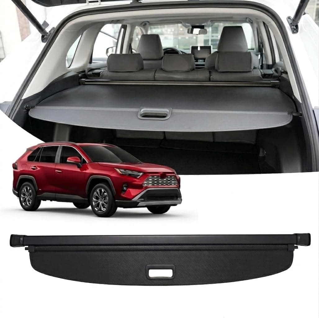 Powerty Retractable Cargo Cover for Toyota RAV4 2019-2025, Carbon Fiber Trunk Cover for RAV4 Privacy Screen Rear Security Shade for RAV4 Accessories