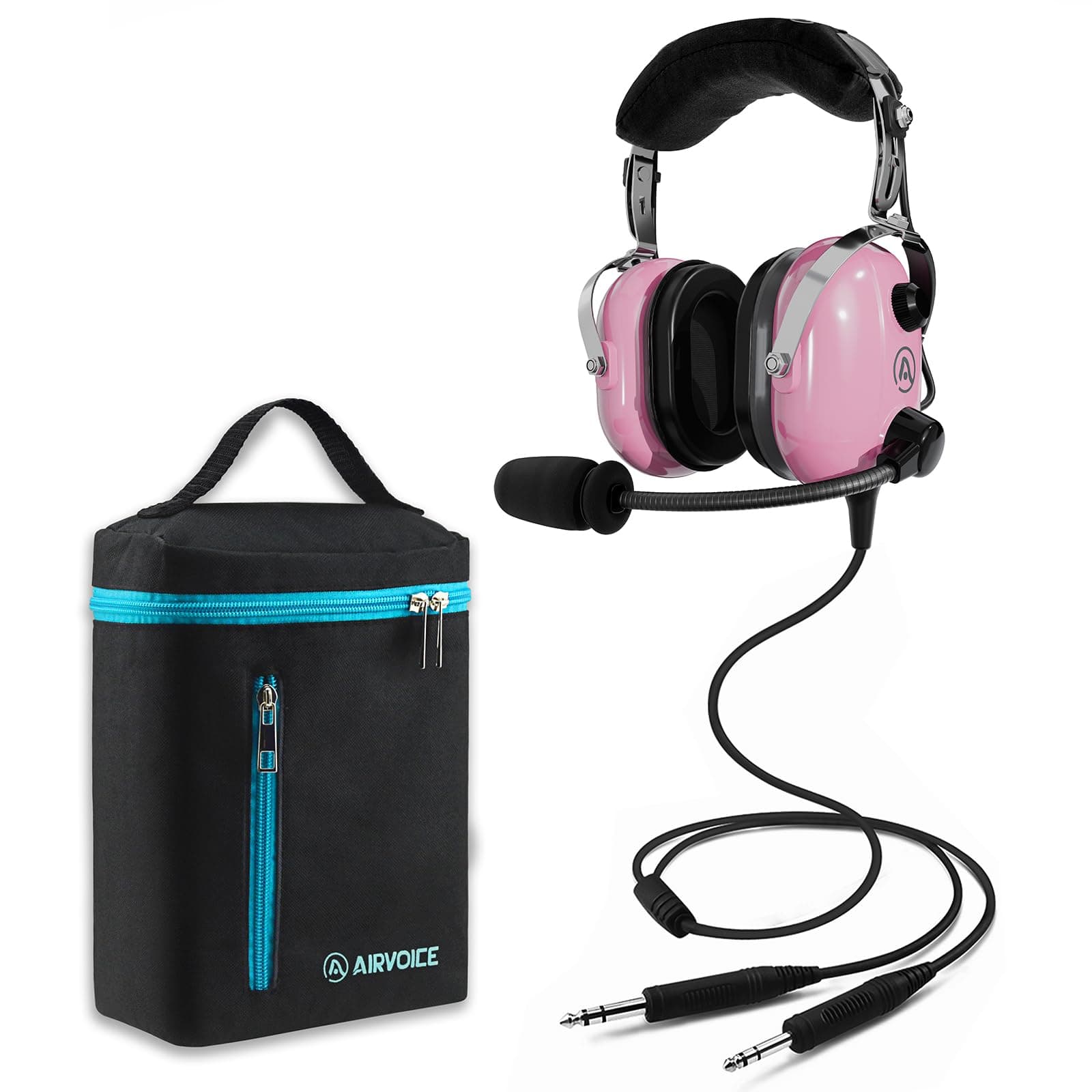 AIRVOICE Aviation Headset for Pilots with Mono Sound and Passive Noise Cancellation, PNR Aviation Headset with Noise Canceling Microphone, for Flight School Student, Instructor, Pink